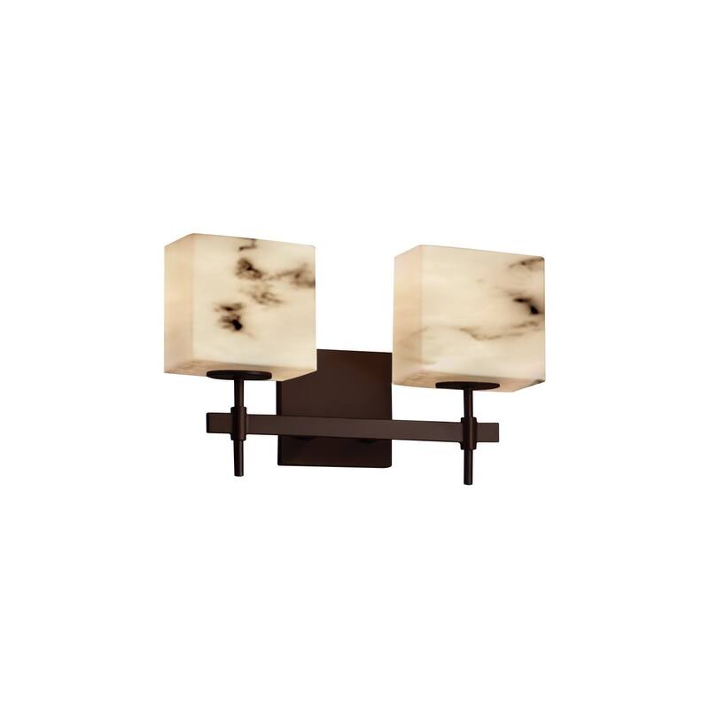 Justice Design LumenAria Union 2-light Dark Bronze Bath Bar, Faux Alabaster Rectangle Shade