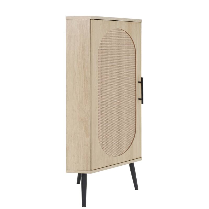Corner cabinet, Rattan door,Freestanding Corner Tables For Small Spaces, Corner Shelf Stand For Living Room, Kitchen, Bedroom