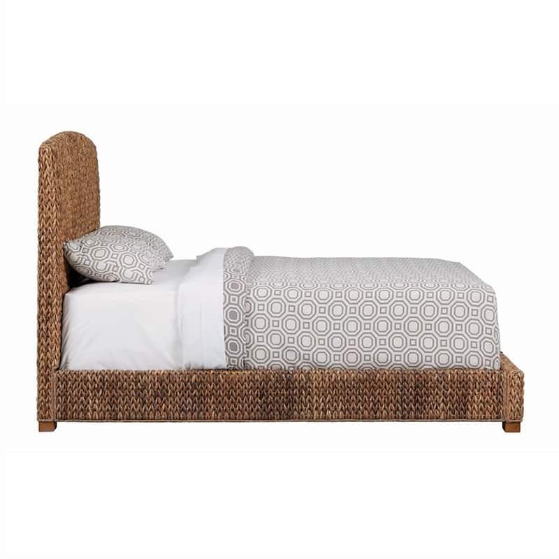 Hand Woven Banana Leaf Upholstered Wooden California King Size Bed, Brown