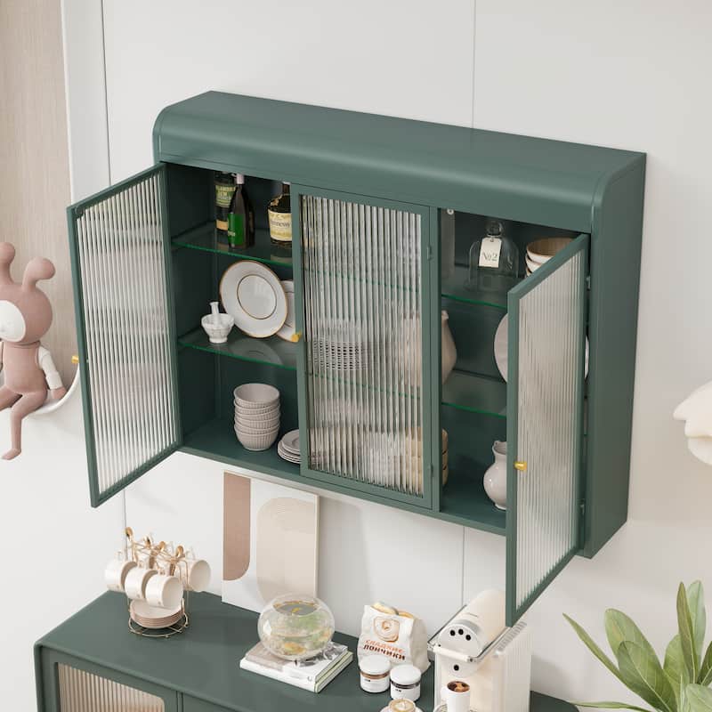 3 Door Arched Wall Mounted Glass Cabinet