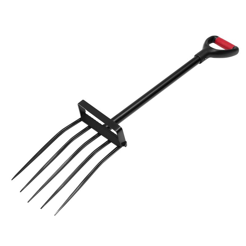 Black Steel Gardening Fork with Forged Head, Ergonomic Non-Slip Handle and Easy Assembly - 41.34 in x 6.69 in