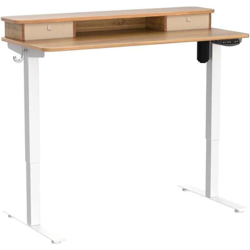 FEZIBO Height Adjustable Electric Standing Desk with Double Drawer, Stand Up Desk with Storage Shelf, Sit Stand Desk