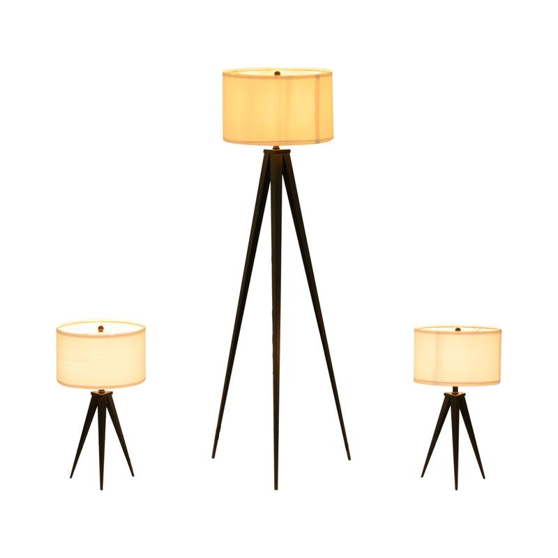 Sagebrook Home Black Modern Set of Three Metal Table & Floor Tripod Lamps - 16" x 16" x 60"