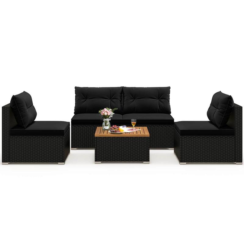 Costway 5 Piece Outdoor Furniture Set with Seat & Back Cushions Acacia - See Details