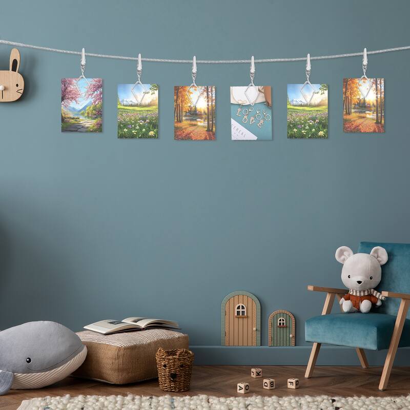 5Ft Wall Hanging Photo Display Cable Wire Rod with 10 Rhombus Clips