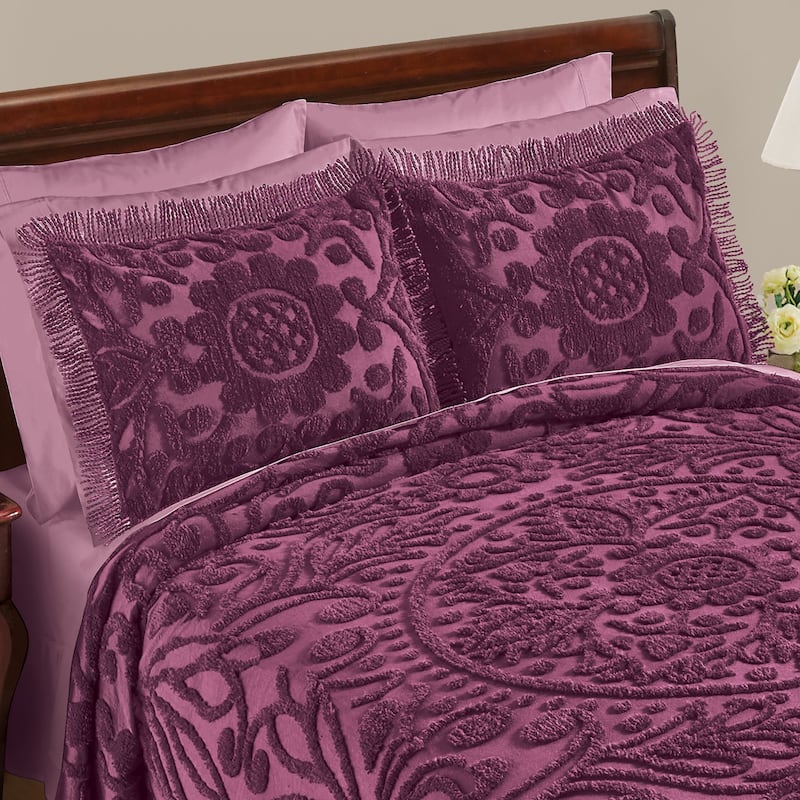 Blossoming Chenille Textured Floral Design Fringe Border Pillow Sham