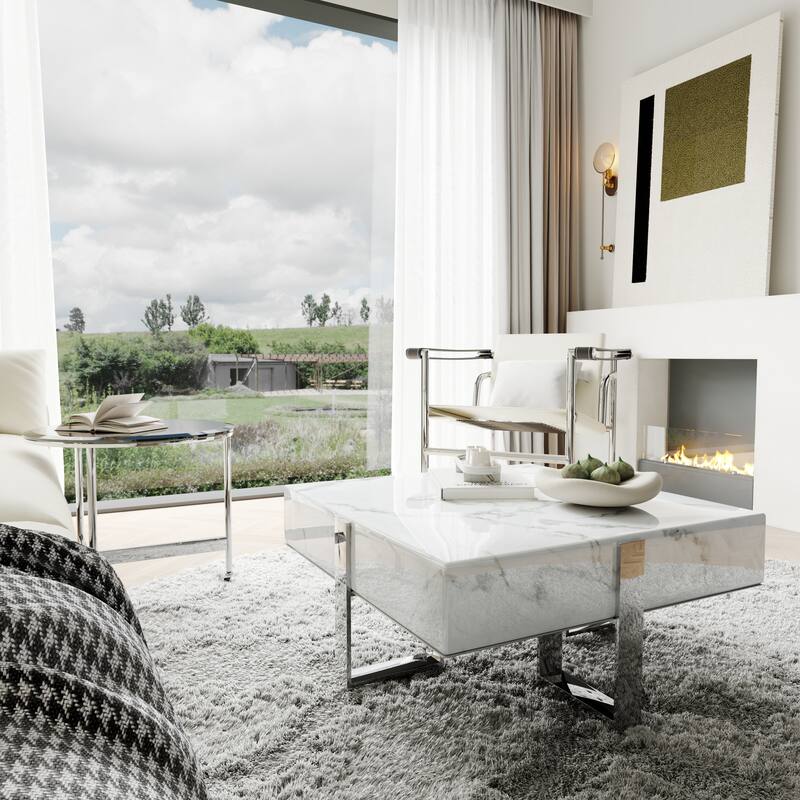 Modern Luxury Square Faux Marble Coffee Table Set Nesting Coffee Table with End Table