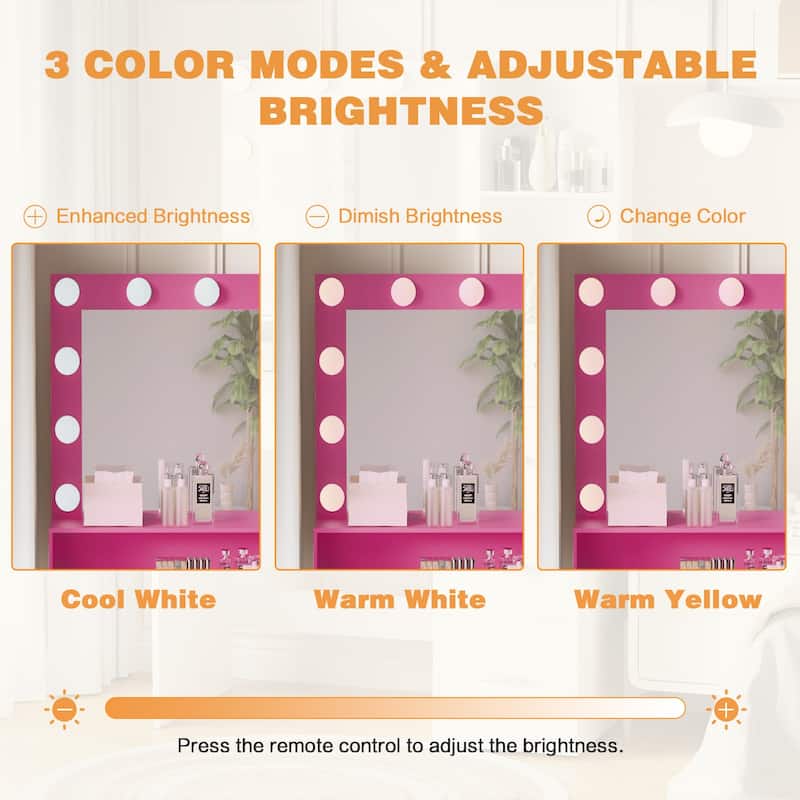 Furniwell Make up Vanity Desk with Lights and Mirror Makeup Vanity Table Set with Drawer and Power Outlet