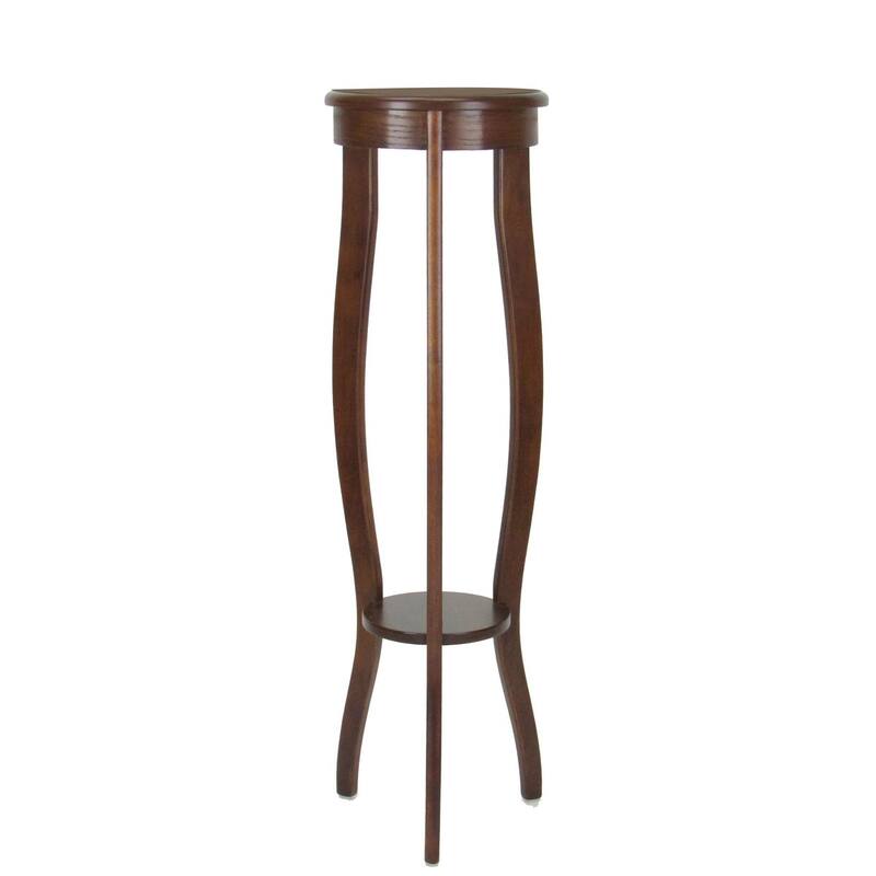 Round Pedestal Stand with Open Bottom Shelf and Flared Legs, Brown - 39.5 H x 11.5 W x 11.5 L Inches