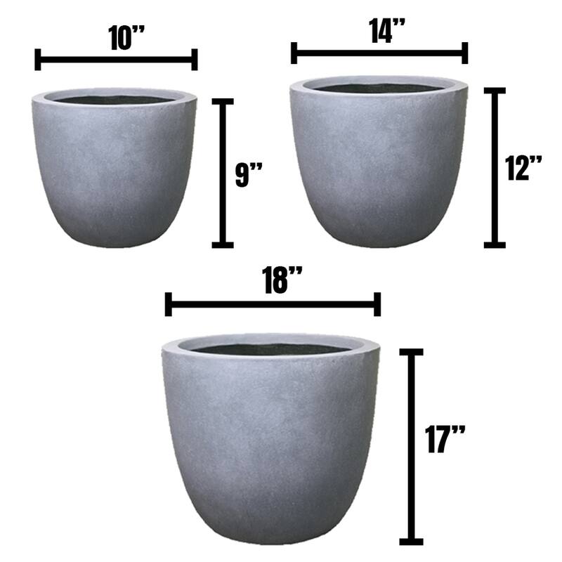 Durx-litecrete Lightweight Concrete Modern Seamless Round Cement Color Planter-Set of 3: 9.8x9.8x9,13.8x13.8x11.8,17.7x17.7x17i