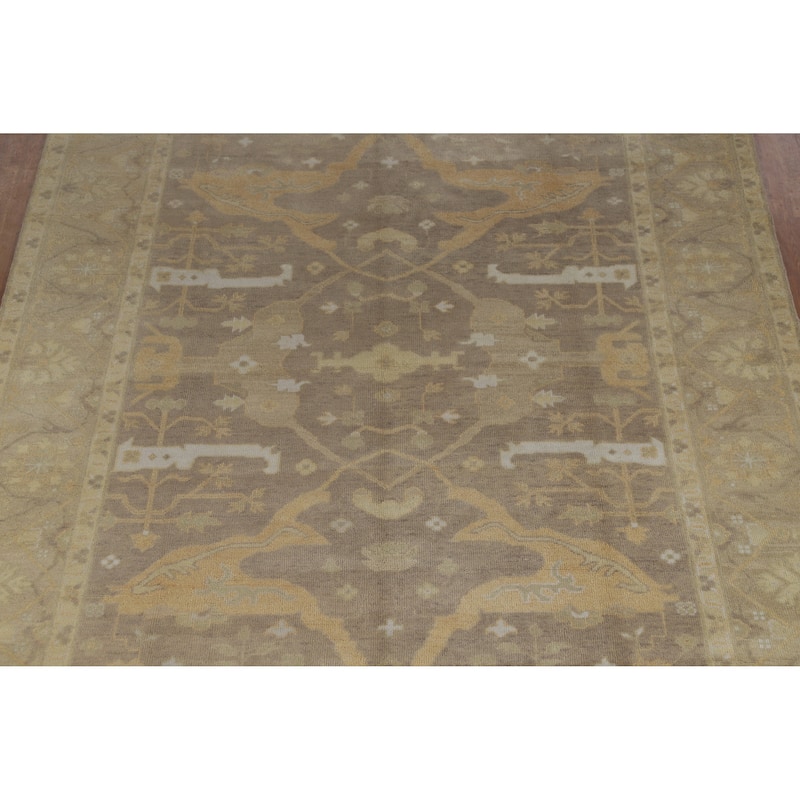 Transitional Earth Tone Brown Oushak Area Rug Handmade Wool Carpet - 9'1" x 11'8"