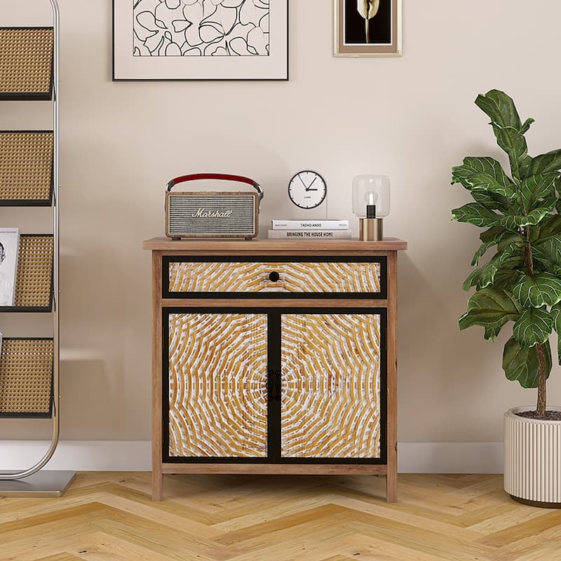 Natural Wood 30.71 in. H Storage Cabinet with Drawers and Doors - 29.53" x 14.17" - Natural Wood - 29.53" x 14.17" - MDF