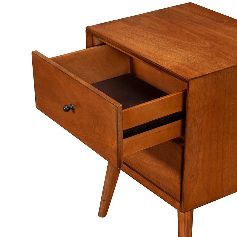 Mid Century 26 Inch Nightstand, 2 Drawers, Mahagony Wood Chestnut Brown