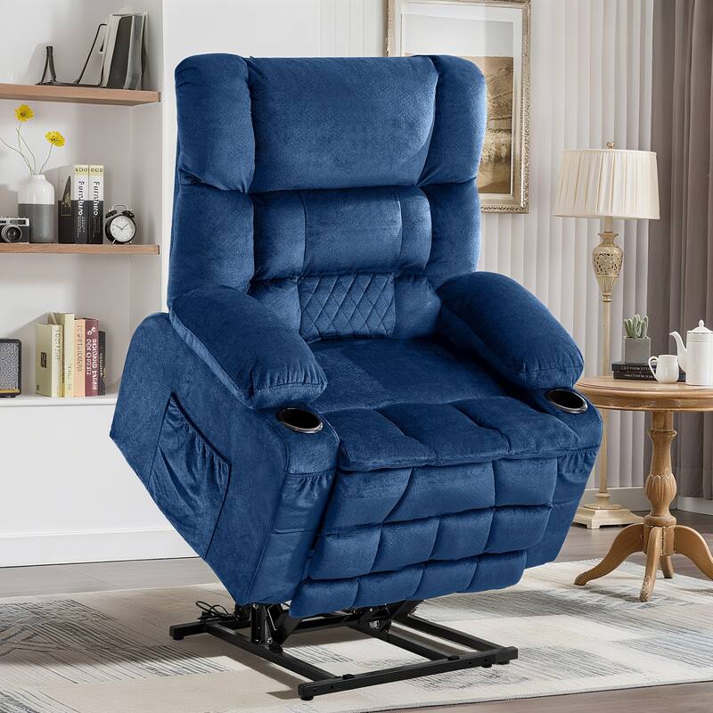 Dual Motor Power Lift Recliner Chair, Lay Flat Lift Chair w/Heat and Massage & Cup Holders, Extra Wide Recliner for Big People