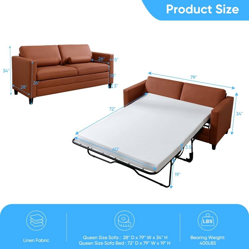 Mixoy 2-in-1 Pull Out Sofa Bed with Mattress,Modern Convertible Sleeper Sofa Futon Couches