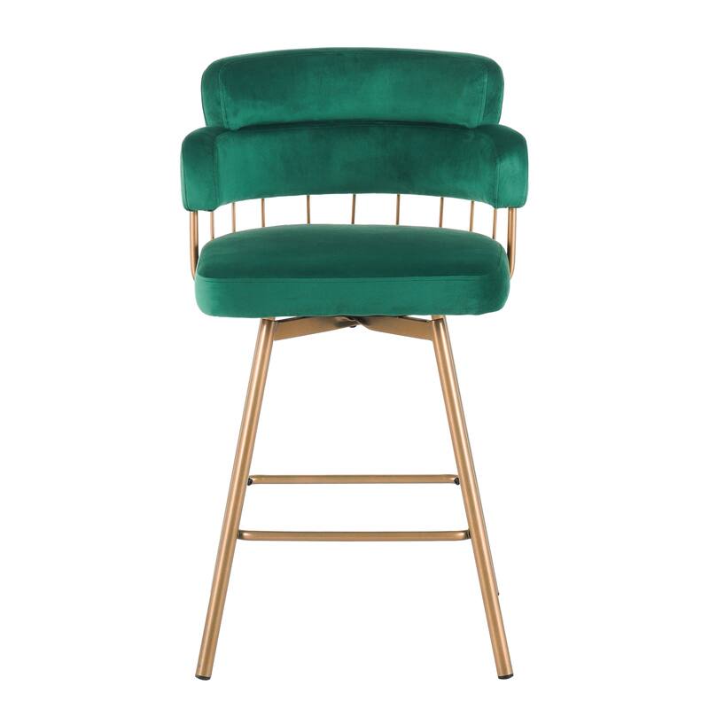 Roomfitters 26-Inch Swivel Counter Height Bar Stools Set of 2, Modern Industrial Upholstered Bucket Seat with Golden Legs, Green