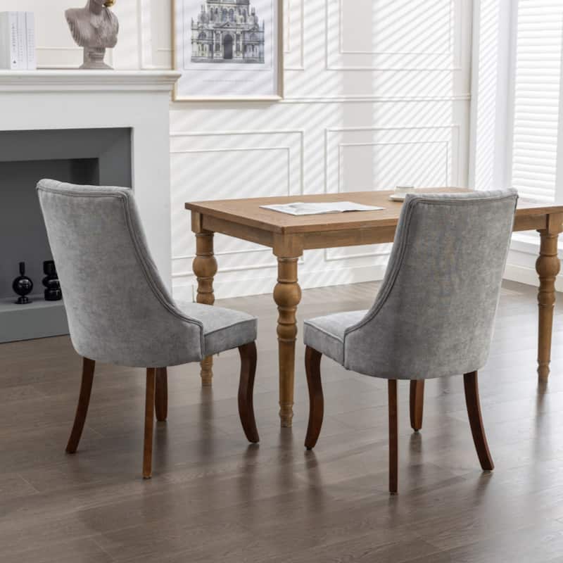 Dinner Chair Comfy Fabric Upholstered Accent Chair for Dining Room with Curved Solid Wood Legs,Set of 2