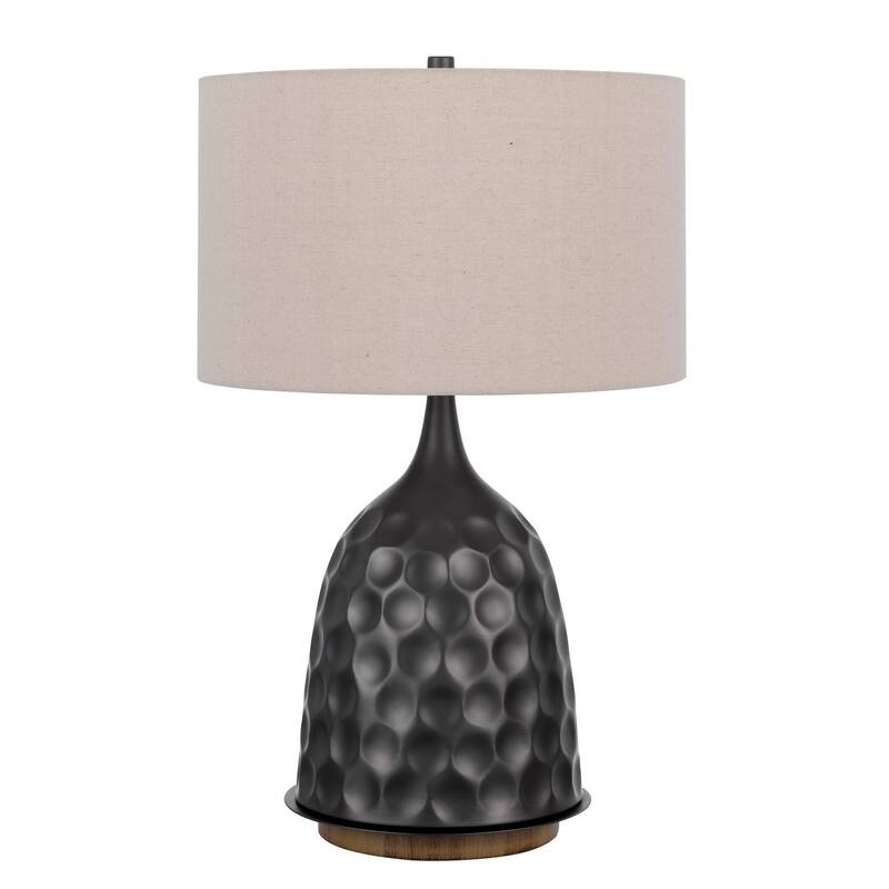 HomeRoots 29" Gray Metal Table Lamp With Brown Drum Shade - 18.00 in. x 29.00 in. x 18.00 in.