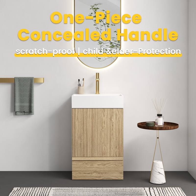 20" Striped Bathroom Vanity with White Ceramic Sink, Freestanding Bathroom Cabinet for Modern Bathroom