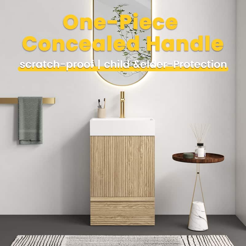 20" Striped Freestanding Bathroom Vanity with Ceramic Sink, Modern Bathroom Storage Cabinet