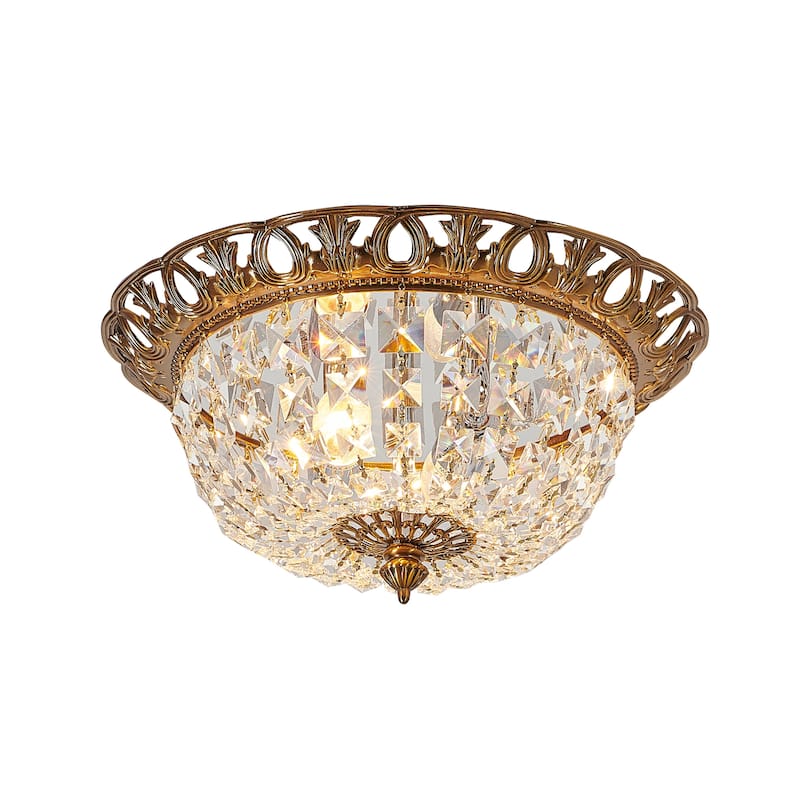 2 Light Brass Stainless Steel Flush Mount With Crystal Accents