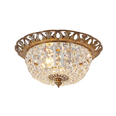 2 Light Brass Stainless Steel Flush Mount With Crystal Accents