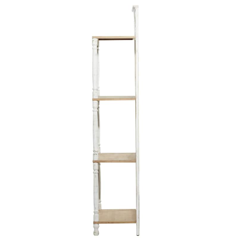 Wood Floral Intricately Carved 4 Shelves Shelving Unit - White - Roche River Decor