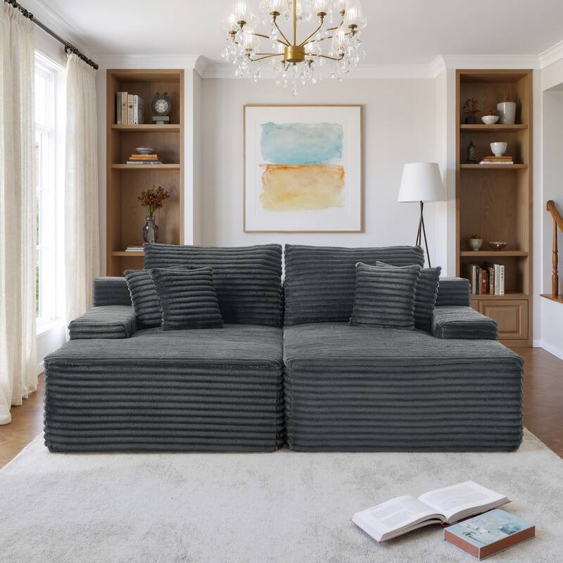 Oversized Upholstered Modular Sectional Chaise Lounge with Pillows - Grey-2 chaise - Symmetrical