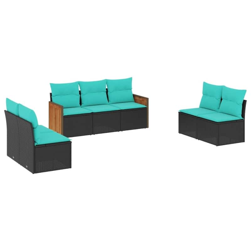 vidaXL 7 Piece Patio Sofa Set with Cushions Black Poly Rattan