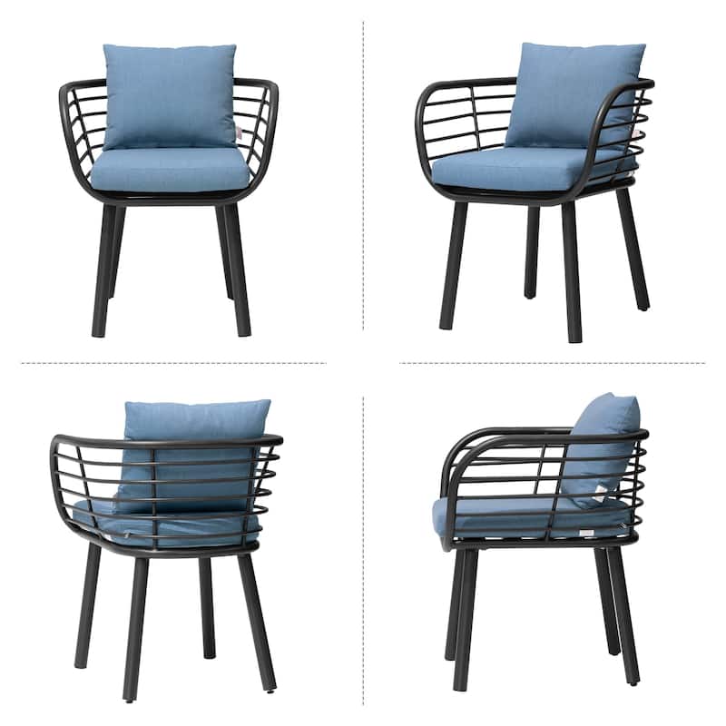 7-Piece Set Outdoor Aluminum Dining Table with Umbrella Hole and Cushioned Dining Chairs