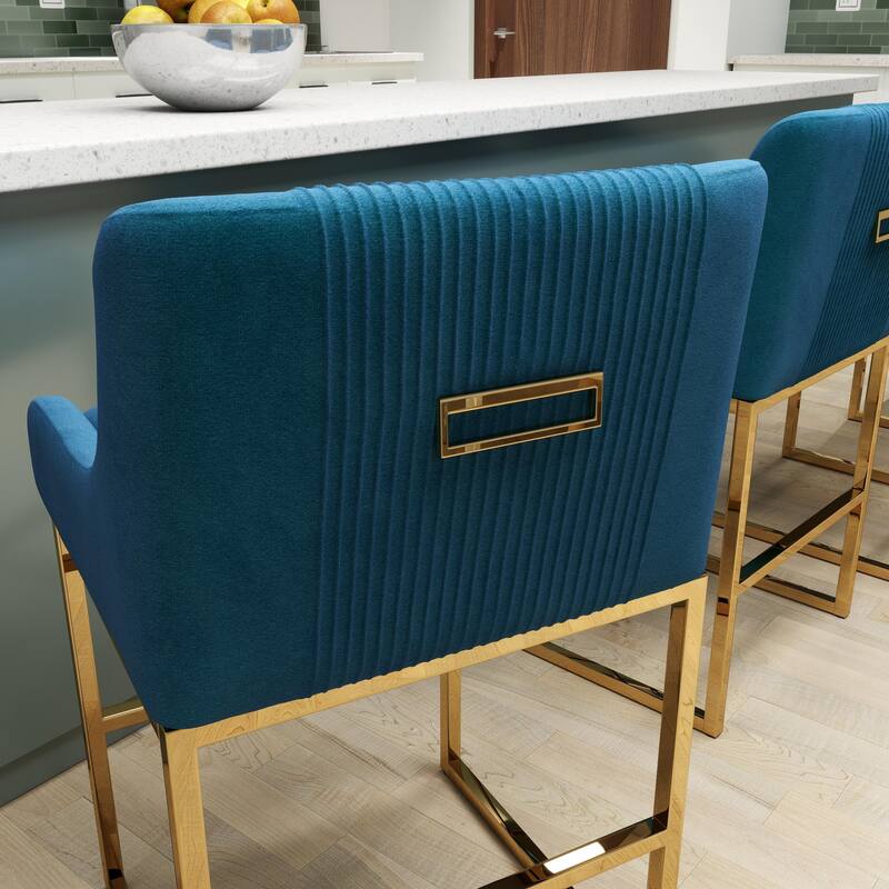 SEYNAR Modern Glam Velvet Golden Matel Frame Counter or High Bar Stools Set of 4