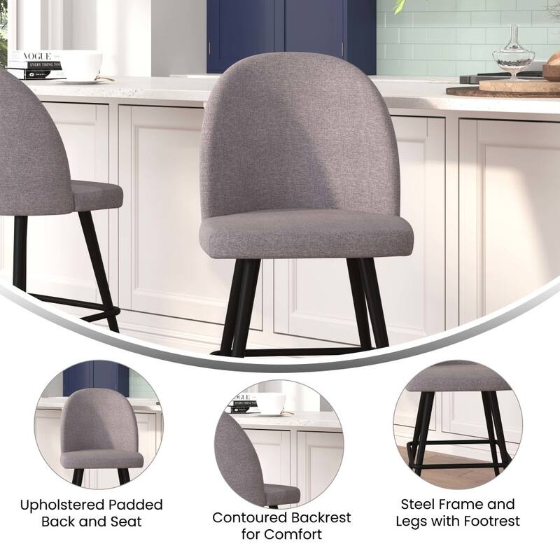 Set of 2 Upholstered Counter Stools with Steel Frames