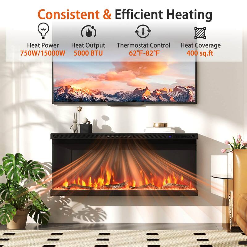 Costway 40" Wide 3-Sided Electric Fireplace Insert with Remote Control - See Details