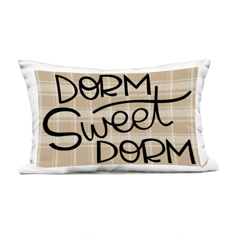 Stupell Sweet Dorm on Plaid Printed Outdoor Throw Pillow Design by Mandy Ford Art + Illustration - Accent - Polyester - Beige - Single