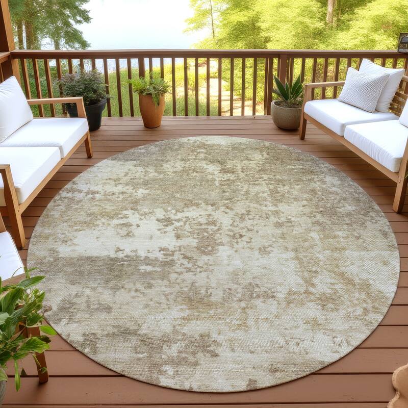Machine Washable Indoor/ Outdoor Modern Jenna Chantille Rug - Khaki - 8' x 8'