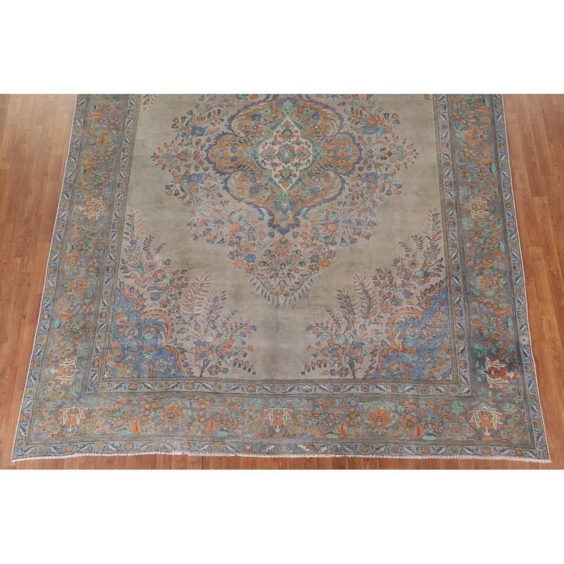 Hand Knotted Oriental 100% Wool Carpet Traditional Medallion Green Tabriz Area Rug - 12' 7'' X 9' 7''