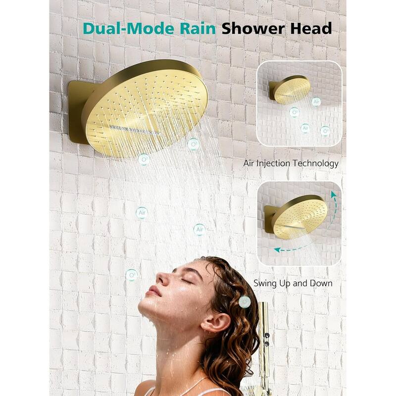 Lefton Shower System in Fahrenheit Display, 13” Overhead Shower Head with All-in-one Handheld Spray Showerhead, SSWM2501