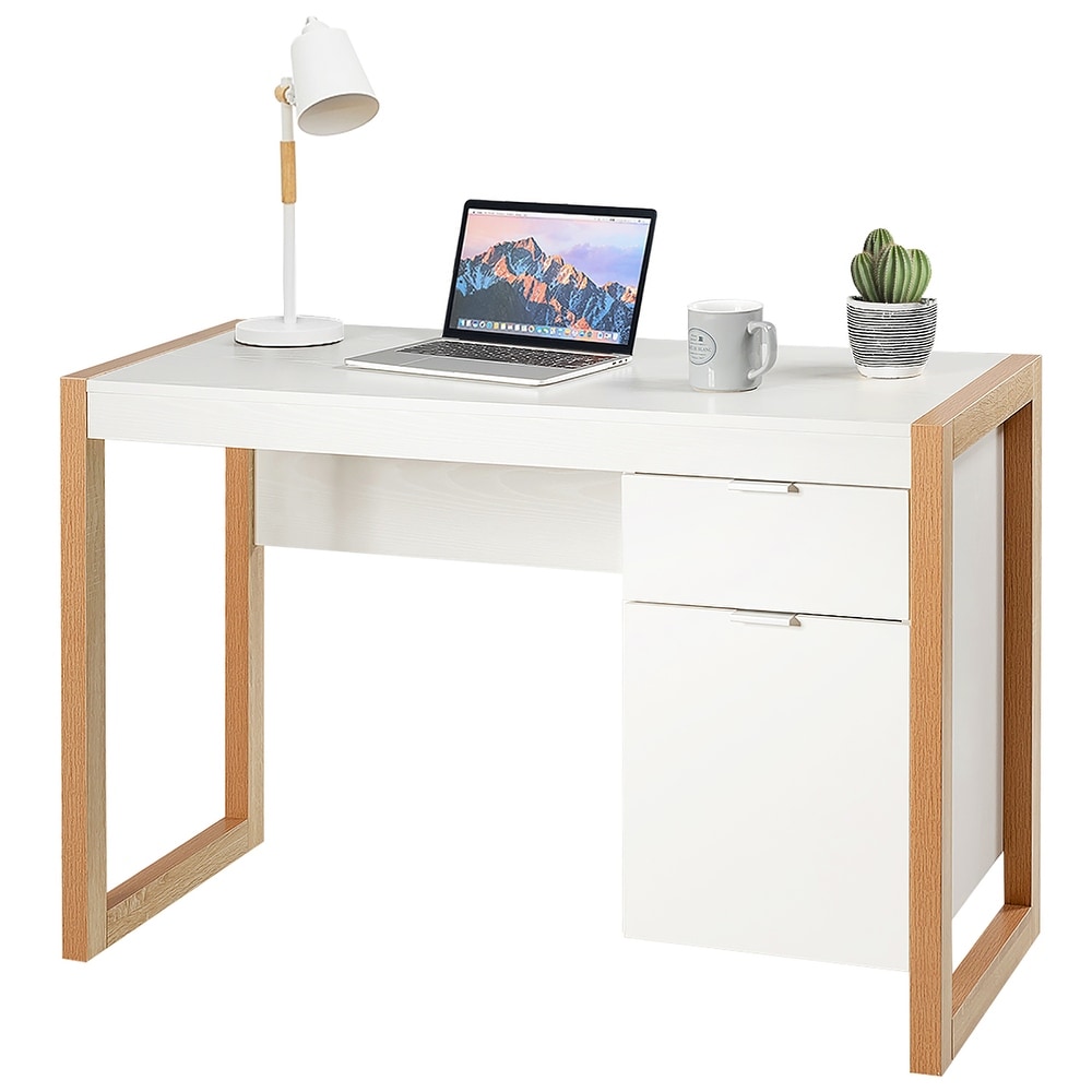 Giantex Home Office Desks, Computer Desk with Storage Shelves, Writing Desk  for Student and woker, Writing Study, Industry Modern Table for Bedroom