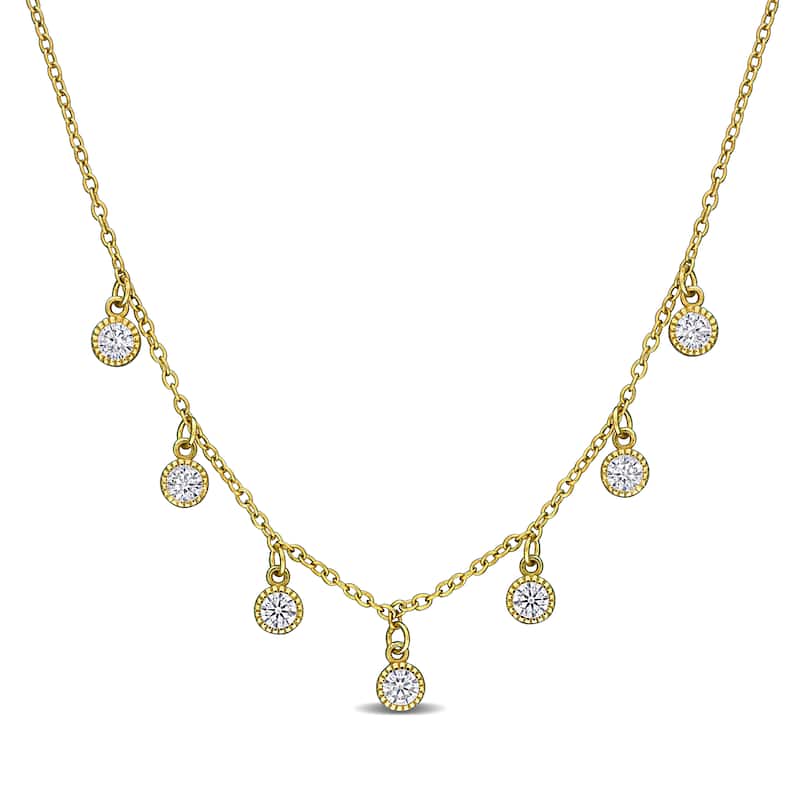 Miadora Created White Sapphire Station Necklace Yellow Plated Sterling Silver