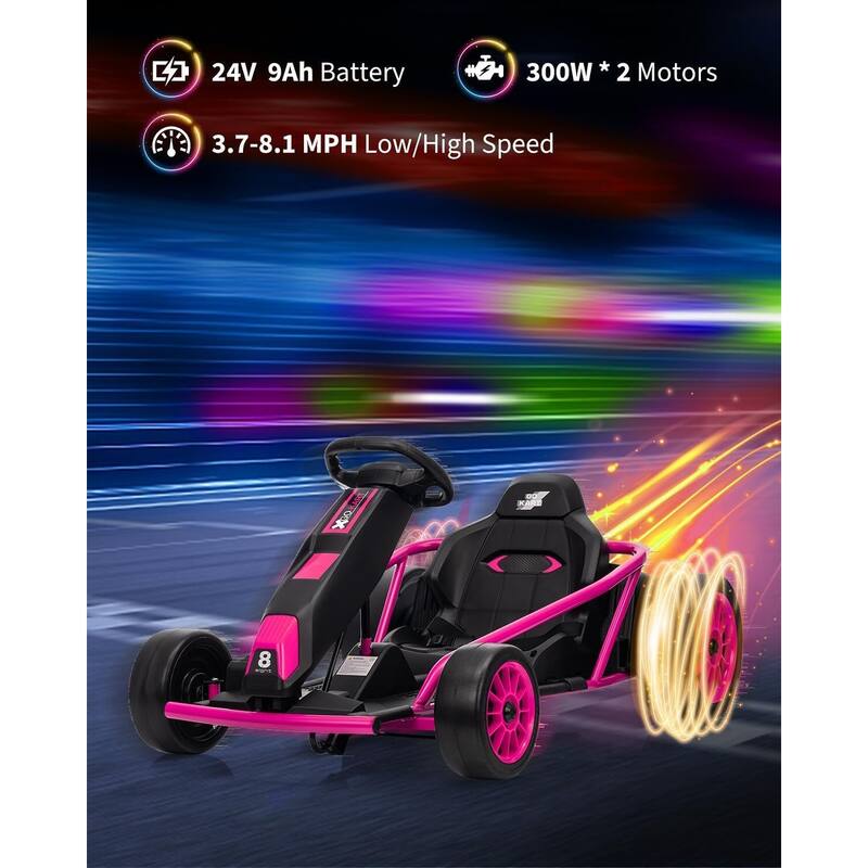 8MPH Fast Drifting Circling Car Ride On Go Kart for Kids Best Gift