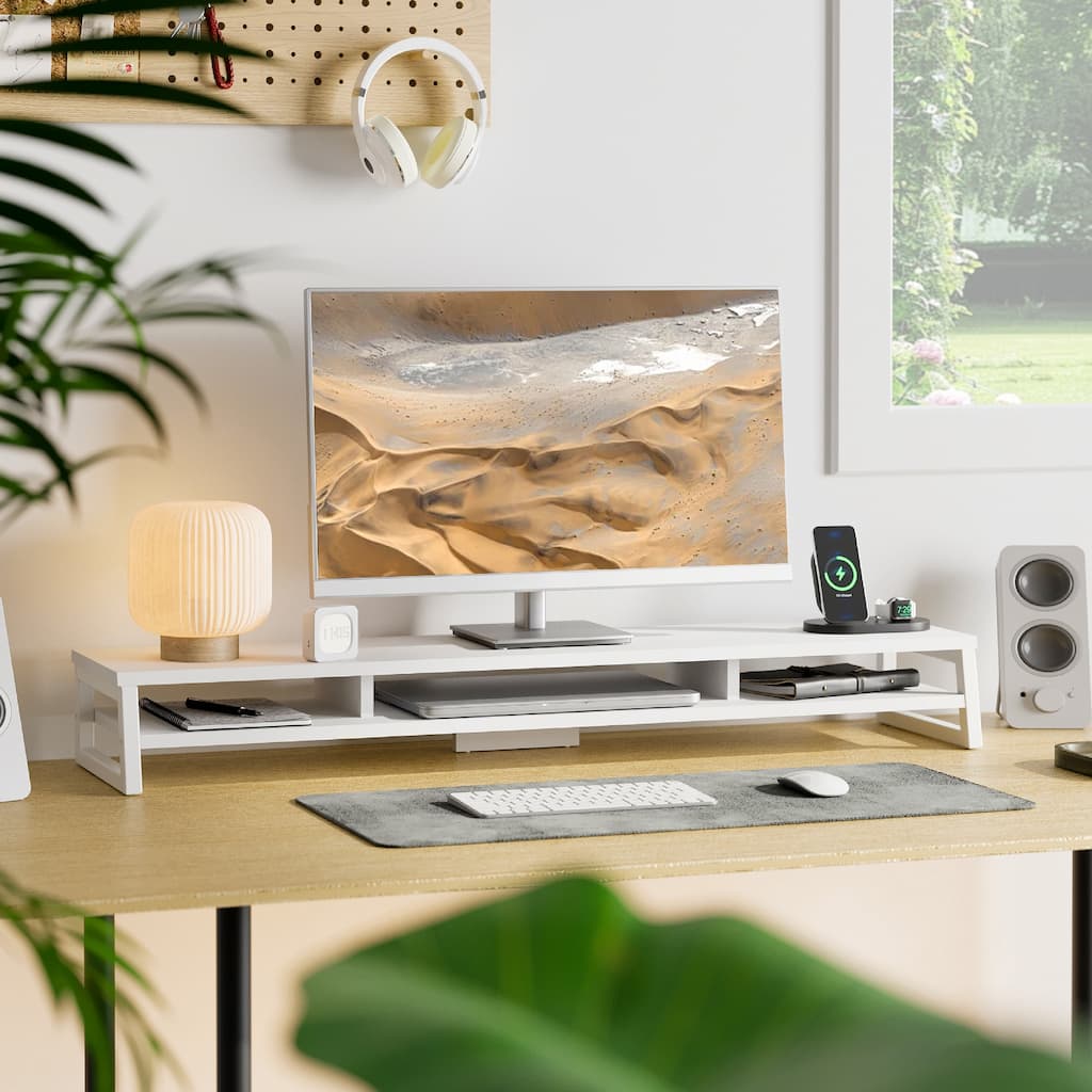 Fenge Dual Monitor Stand Riser for Desk, 42.5in Large Monitor Stand for 2 Monitor - 42.5x9.2x5.4 inches