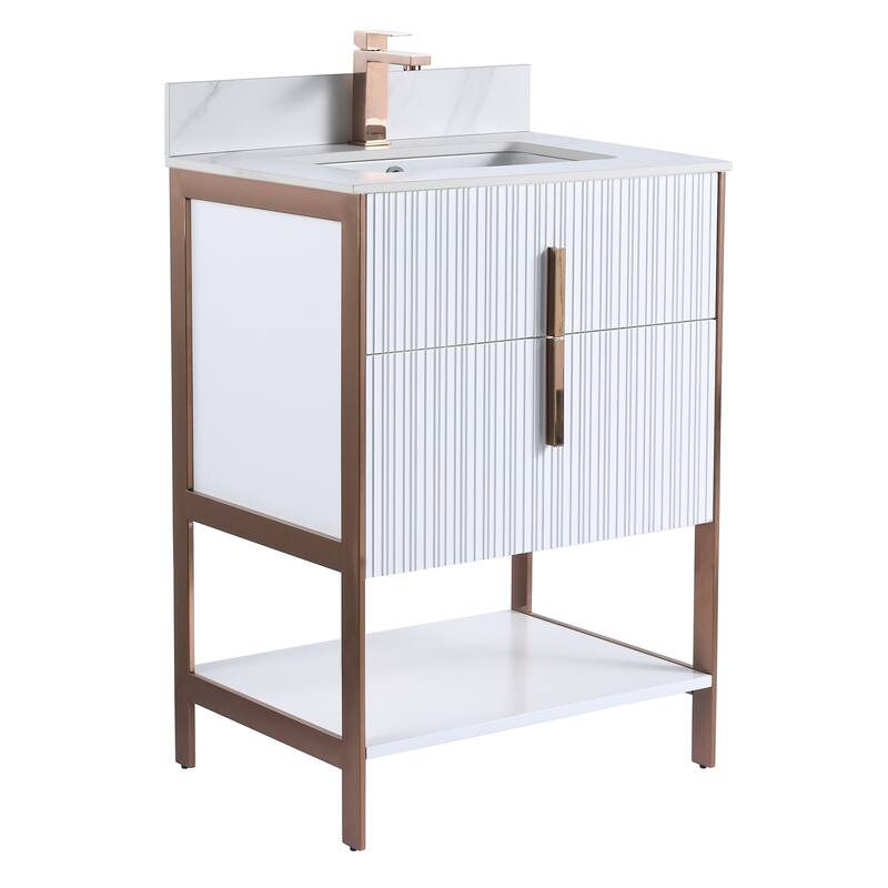 Fine Fixtures Serenity Modern Bathroom Vanity with White Carrara Stone Top