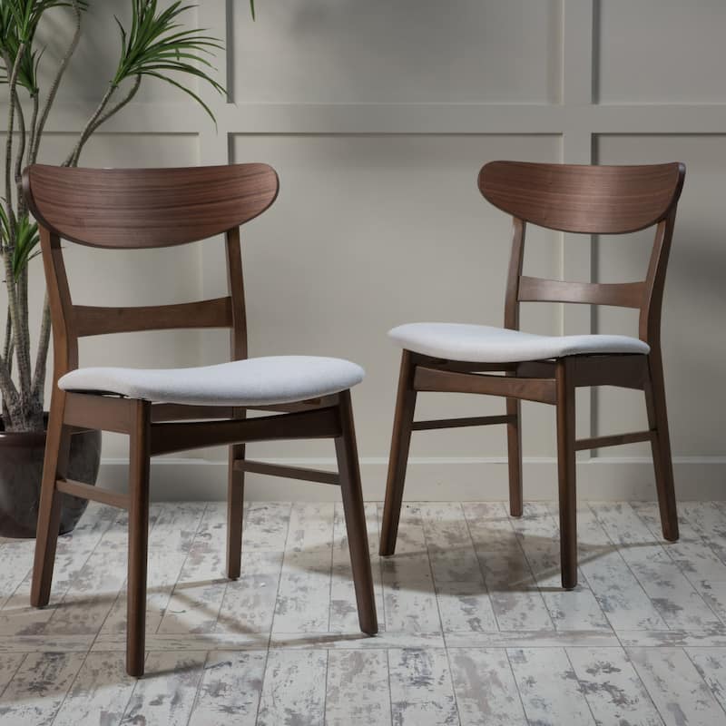 Idalia Mid-Century Modern Dining Chairs (Set of 2) by Christopher Knight Home - N/A - Light Beige/Walnut