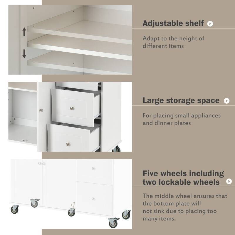 Rolling Mobile Kitchen Island With Solid Wood Top And Locking Wheels(no include stool)