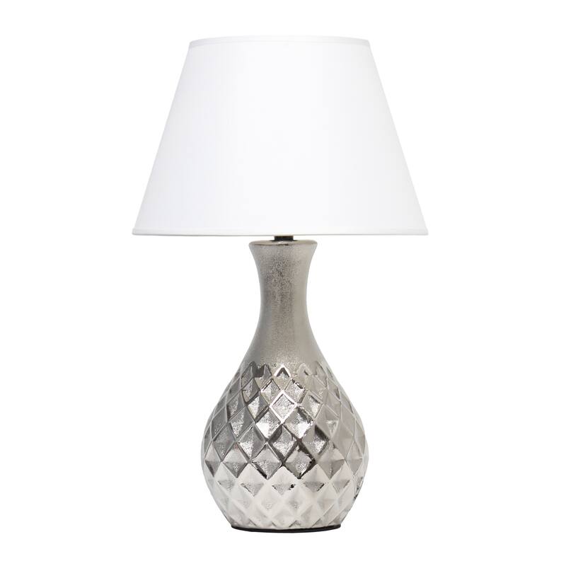 Diamond Base Ceramic Table Lamp with White Drum Shade - 20.5" - Silver