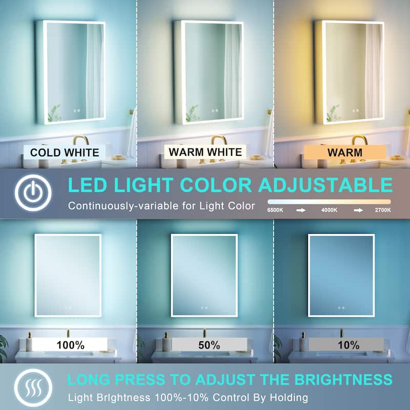 30'' H Recessed or Surface Frameless LED Mirror Cabinet With Defogger, Dimmer, Outlets & USB Ports 