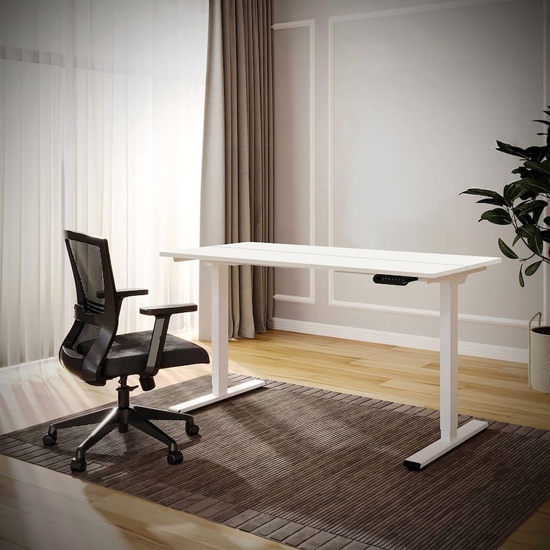 Electric Dual Motor Standing Desk, Adjustable 55x28-inch Workstation - White