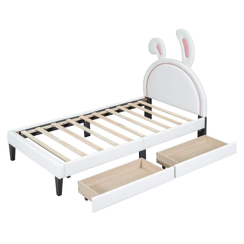 Nordic Creative Twin Size Leather Upholstered Bed with Rabbit Ornament ...