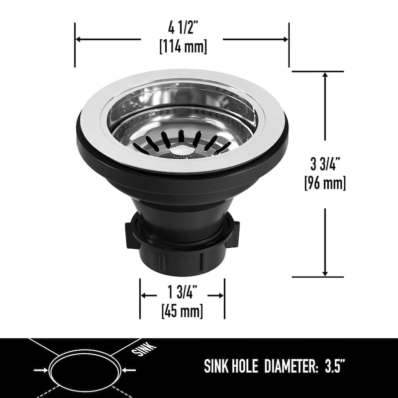 VIGO 3.5" W Kitchen Sink Drain Assembly with Strainer and Basket Stopper