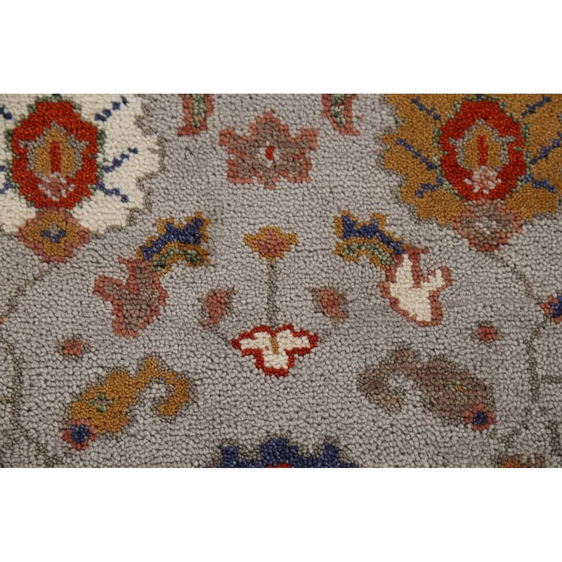 All-Over Floral Gray Oushak Oriental Foyer Rug Handmade Wool Carpet - 2'6"x 5'9"